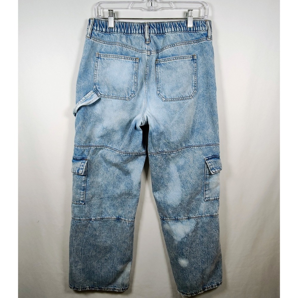 SO Women's High Rise Cargo Wide Leg‎ Jeans Light Wash Bleached Blue Size Medium - Picture 9 of 12